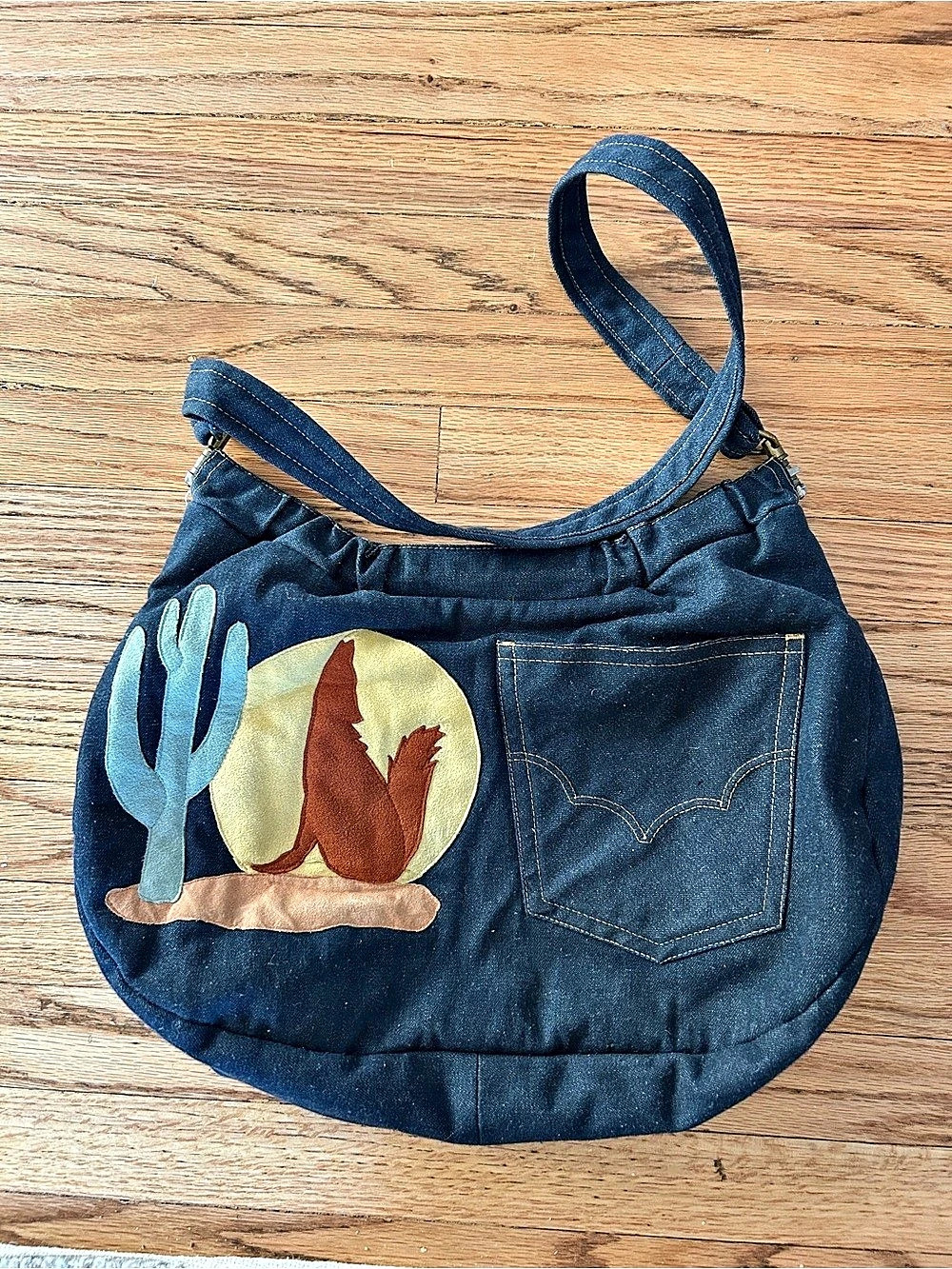 Vintage Denim Western Appliqué Handmade Shoulder Bag